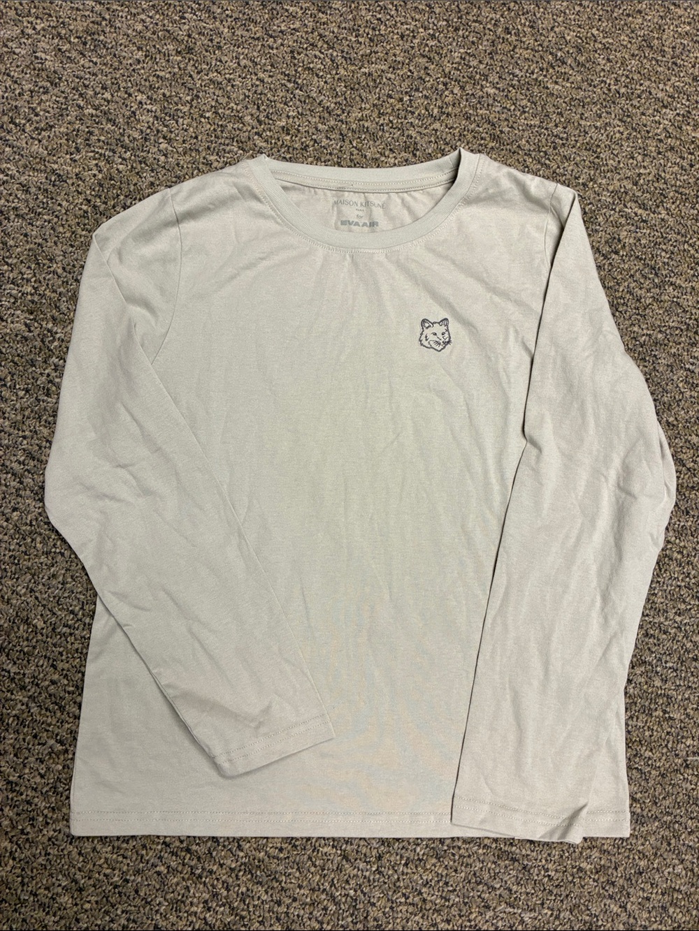 MAISON KITSUNÉ Light Gray Long Sleeve Crewneck with Fox Patch